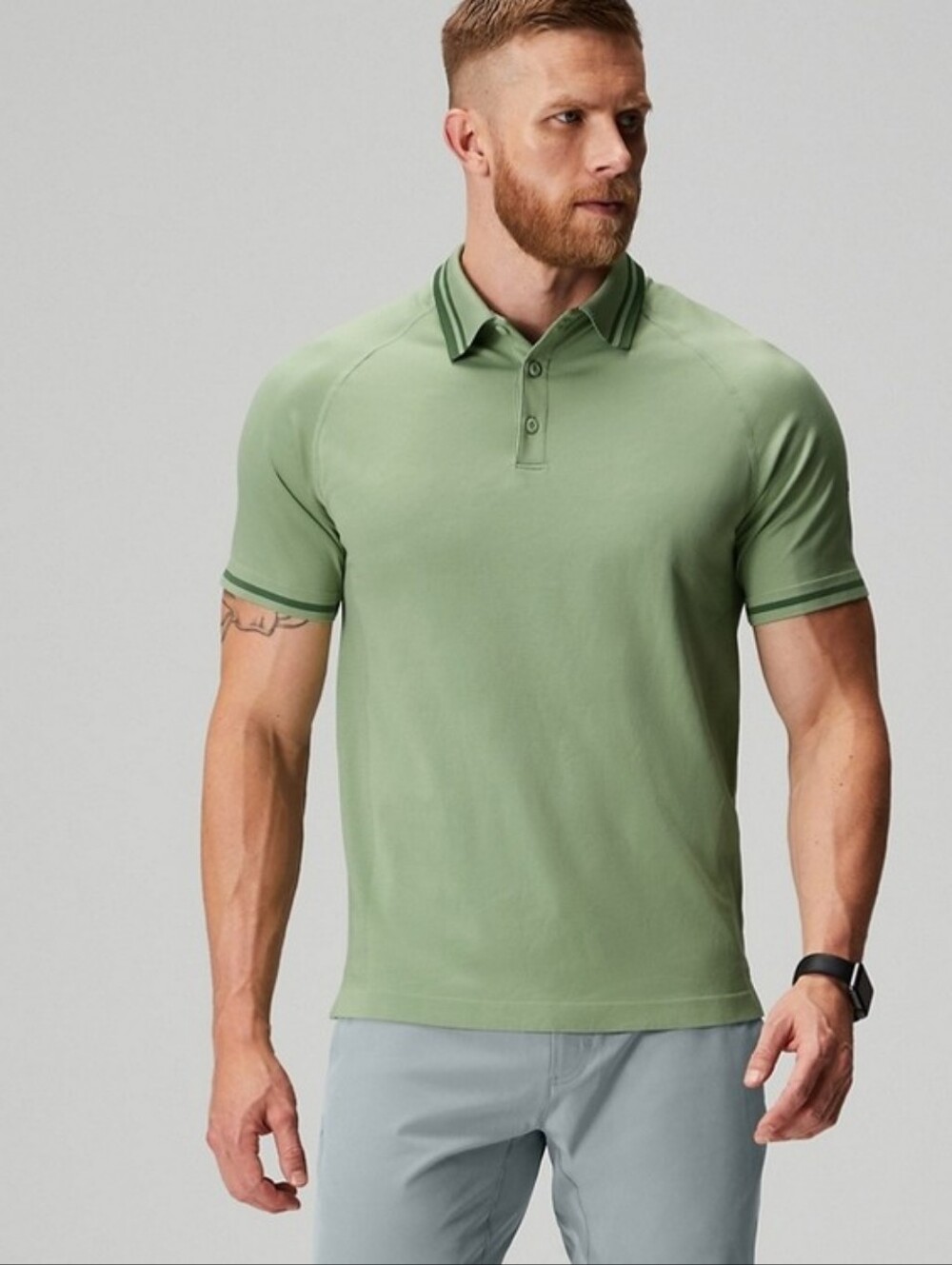 FABLETICS SHORT SLEEVE THE TRAINING DAY TIPPED POLO, LIGHT GREEN - XL